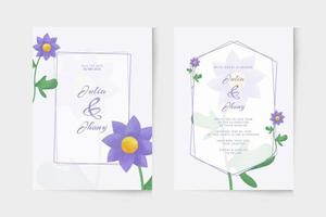 Simple wedding invitation template with purple flower watercolor ornament vector
