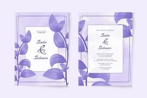 Simple wedding invitation template with watercolor purple plants vector