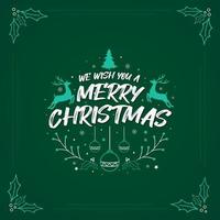 le deseamos una feliz navidad, un diseño de tarjeta de felicitación de feliz navidad con copos de nieve, hojas de acebo, estrellas, ciervos y otros elementos decorativos de navidad. vector