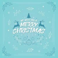 We wish you a Merry Christmas, Merry Christmas greeting card design with snowflakes, holly leaves, stars, deer and other Xmas decorative elements. vector