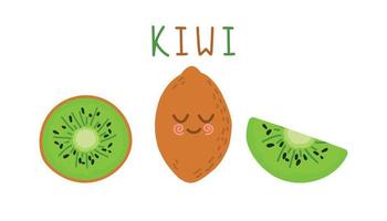 Kiwi fruit vector characters isolated on white background. Kawaii kiwi