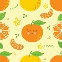 Mandarins seamless pattern for print, textile, fabric. Modern hand drawn stylized citrus fruits background vector