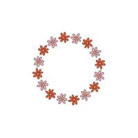 Frame groovy. Cute hippie round frame of simple naive daisy clipart. vector