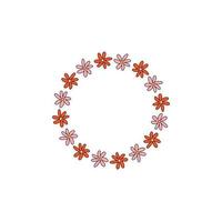 Frame groovy. Cute hippie round frame of simple naive daisy clipart. vector