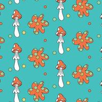 70s psychedelic trippy mushrooms retro pattern. Pattern groovy trippy daisy. 70s vibes background vector