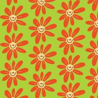 Groovy retro daisies pattern. Hippie Aesthetic. 70s, 80s, 90s vibes background vector