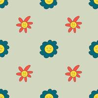 Pattern groovy trippy daisy. 70s, 80s 90s vibes vector