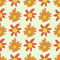 Groovy retro daisies pattern. Hippie Aesthetic. 70s, 80s, 90s vibes background vector