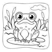 Frog black and white. Coloring book or Coloring page for kids. Nature background vector