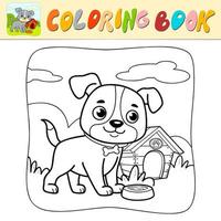 Coloring book or Coloring page for kids. Dog black and white vector. Nature background vector