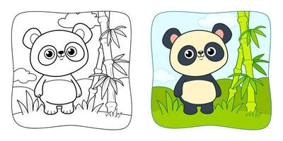Coloring book or Coloring page for kids. Panda vector clipart. Nature background.