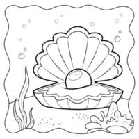 Shell black and white. Coloring book or Coloring page for kids. Marine background vector