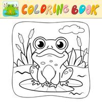 Coloring book or Coloring page for kids. Frog black and white vector. Nature background vector