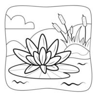 Lotus black and white. Coloring book or Coloring page for kids. Nature background vector