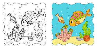 fondo marino. libro para colorear o página para colorear para niños. Imágenes Prediseñadas de vector de pescado