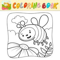 Coloring book or Coloring page for kids. Bee black and white vector. Nature background vector