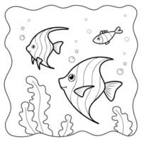 Fish black and white. Coloring book or Coloring page for kids. Marine background vector