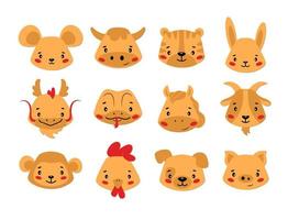 Chinese zodiac sign set. 12 Chinese new year animal vector