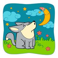 Cute Wolf cartoon. Wolf clipart vector. Nature background vector