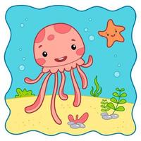 Cute Jellyfish underwater cartoon. Jellyfish clipart vector