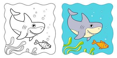 fondo marino. libro para colorear o página para colorear para niños. Imágenes Prediseñadas de vector de tiburón