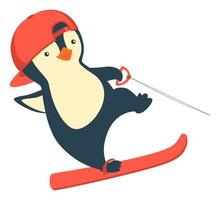 Penguin water skiing. Water sports and activities vector illustration