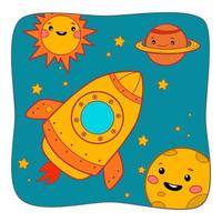 Cute Space rocket cartoon. Space rocket clipart vector. Nature background vector