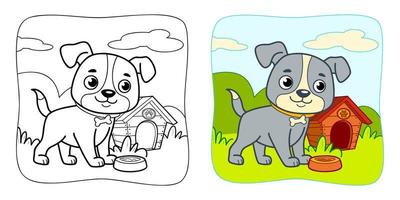 Coloring book or Coloring page for kids. Dog vector clipart. Nature background.