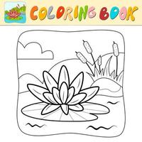 Coloring book or Coloring page for kids. Lotus black and white vector. Nature background vector