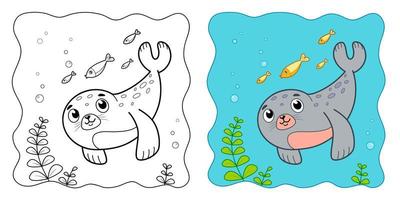 Marine background. Coloring book or Coloring page for kids. Seal vector clipart