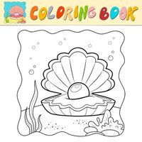Coloring book or Coloring page for kids. Shell black and white vector. Marine background vector