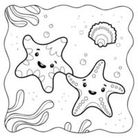 estrella de mar en blanco y negro. libro para colorear o página para colorear para niños. fondo marino vector