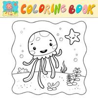 libro para colorear o página para colorear para niños. vector de medusas en blanco y negro. fondo marino