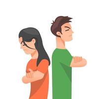 Two lovers who are angry with their backs turned to each other vector