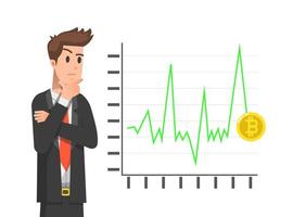 A businessman is analyzing bitcoin fluctuations vector