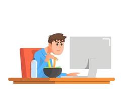 a man working seriously while eating his food vector