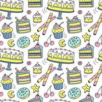 Desserts seamless repeating pattern. Vector cartoon doodle pattern.