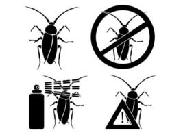 icono de control de plagas, conjunto de siluetas sobre la lucha contra las cucarachas vector