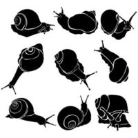 grape snails silhouette set, crawling animals or popular delicacies vector