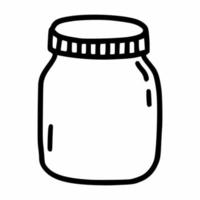 Glass jar with baby food. Vector doodle illustration. Container for food.