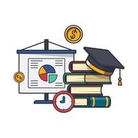 Collection colored thin icon of marketing learning subject ,business , book, graduated hat , learning and education concept vector illustration.
