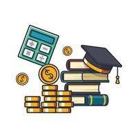 Collection colored thin icon of financial learning subject ,money coin ,calculator , book, graduated hat , learning and education concept vector illustration.