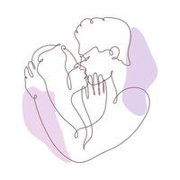 amantes pareja besándose ilustración vectorial de una sola línea continua al estilo de minimalismo y colores pastel. amor en una línea. vector