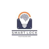 plantilla de diseño de logotipo de bombilla de cerebro de bloqueo inteligente para marca o empresa y otros vector