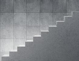 Concrete Staircase in residential house building - side view. and architecture interior space room studio background circle display products minimalistic. 3d rendering photo