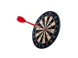 Dart hitting a target on the center isolated on white background. Minimal concept photo