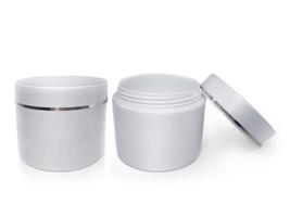 white jar of hand cream or gel with a silver stripe for your design photo