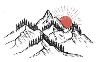 Mountain landscape, hand drawn illustration, sketch style. vector