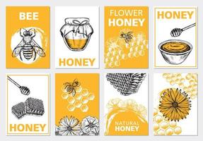 Honey and bees flyer set, hand drawn illustrations. Vector. vector