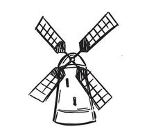 Windmill, Bakery shop emblem. Hand -drawn Vector illustration.